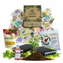 Kit de Huerta para todo el año: Semillas Agroecológicas (50 sobres) + 2 bandejas + sustrato + humus + jabón potásico + enraizante - comprar online