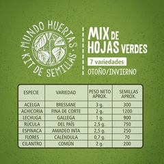 "MIX DE HOJAS VERDES": Kit de semillas con 7 variedades - Temporada Otoño/Invierno - comprar online