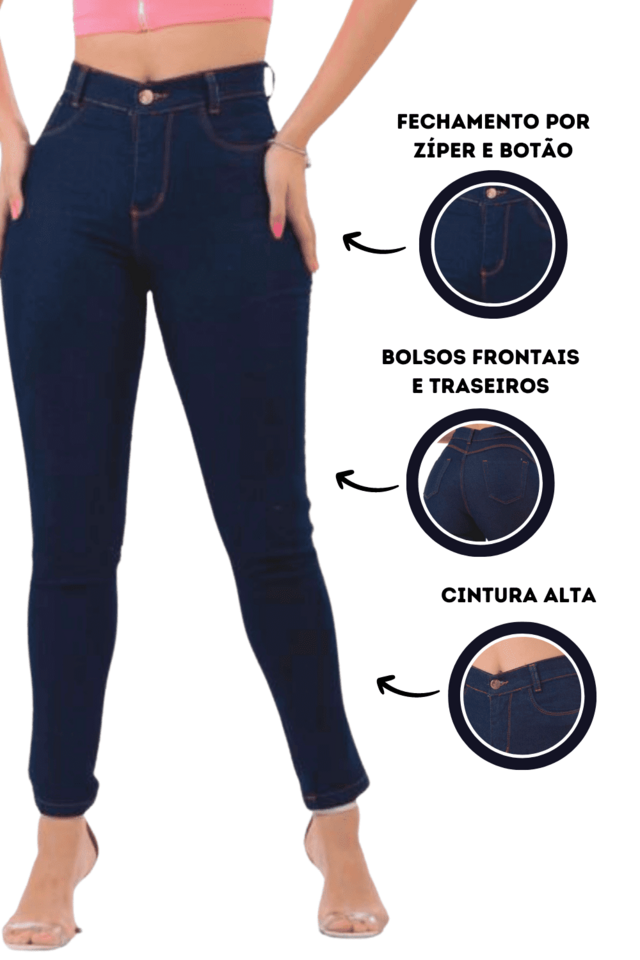 Calça Jeans Feminina Com Muito Elastano Cintura Alta Empina Bumbum