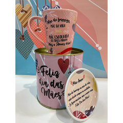 Kit Caneca Drop Rosa + Prato - Tipos de Mães - Mãe Amor