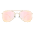 O Óculos de Sol Aviador Classic Rosa Espelhado possui um design clássico, em formato aviador, com armação em metal na cor rosê e lentes espelhadas na cor rosa.
