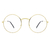 O Óculos Harry Dourado Transparente possui design moderno com formato redondo e com sua armação em metal na cor dourada.
