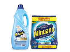 Kit Minuano Lava Roupas Pó 1,6Kg e Amaciante Azul 2L