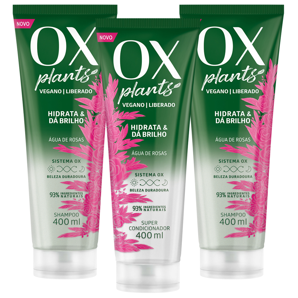 Kit OX Plants Hidratação e Brilho 2 Shampoos 1 Condicionador