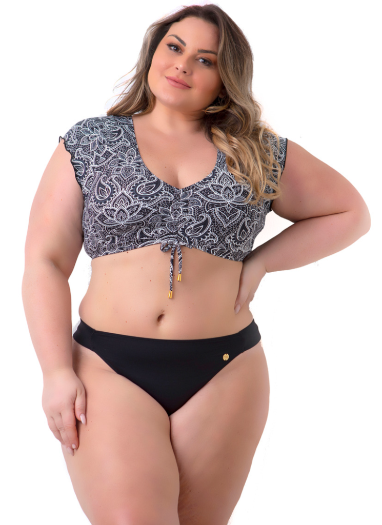 Biquíni Cropped com Bojo Plus Size Preto