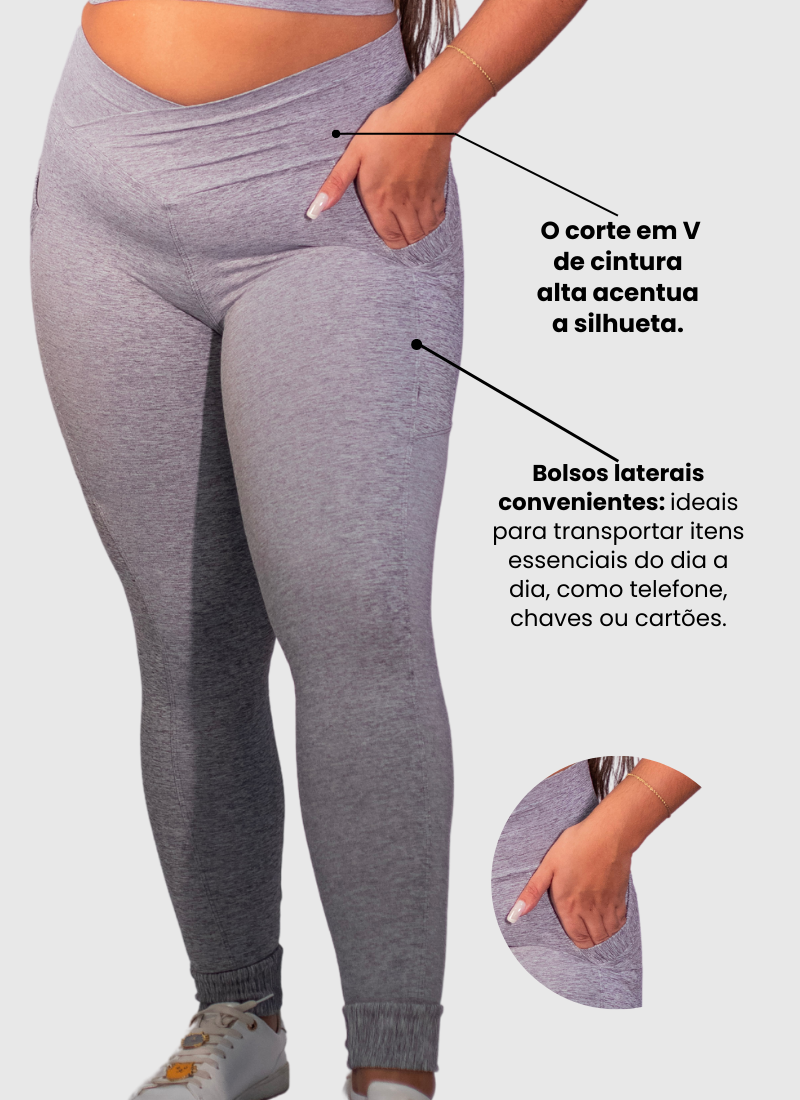Calça Legging com Bolso Plus Size Cinza