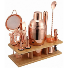 Set cocteleria 11 piezas rose gold con base deco