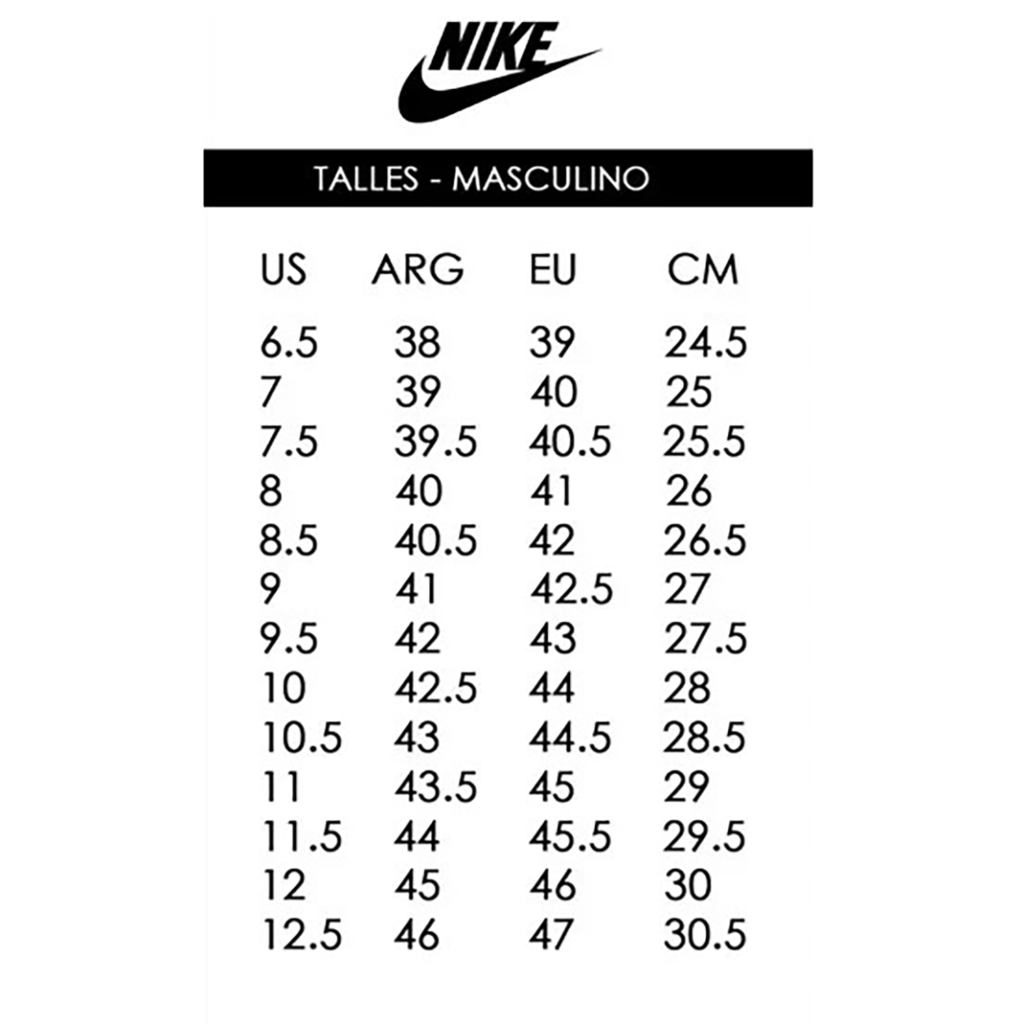 Zapatillas nike tabla de talles sale