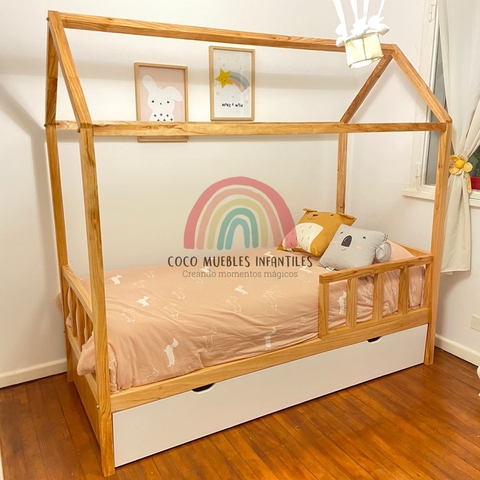 Cama Casita Montessori Con Patas Y Barandas. Opcional Carro