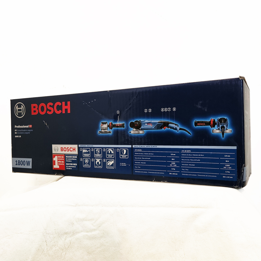 Bosch Professional GWS 18-125 SPL - Amoladora angular (1800 W, Ø disco 125  mm, Antivibration, velocidad variable, hombre muerto, en caja) : :  Bricolaje y herramientas