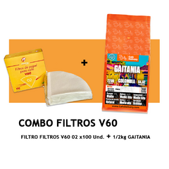 COMBO FILTROS V60 02 x100uds + 1/2kg CAFÉ GAITANIA