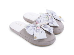 Chinelo Laço Grande Floral Cinza