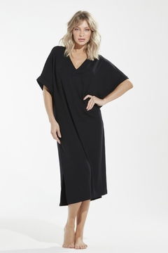 Kaftan Midi Canelado Preto (300.02)