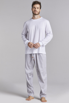 Pijama Longo Algodão Cinza/Branco (1013.01)