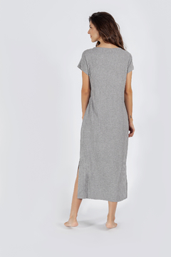 Vestido Midi Canelado Cinza - comprar online