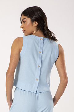 Blusa Abotoada Cropped Azul (2064) na internet