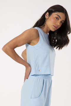 Blusa Abotoada Cropped Azul (2064) - comprar online