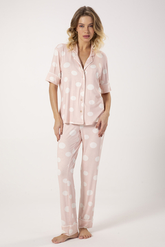 Pijama Calça Abotoado Poa Rosa (409)