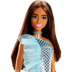 Muñeca Barbie Glitz Castaña Vestido Celeste Mattel T7580 - comprar online