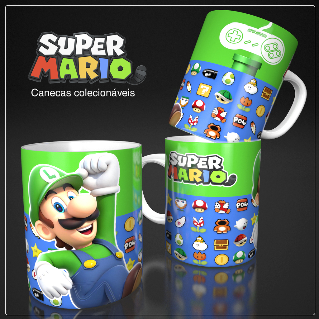 Caneca Super Mário Bros e luigi - Esmaga Tartaruga - Cerâmica