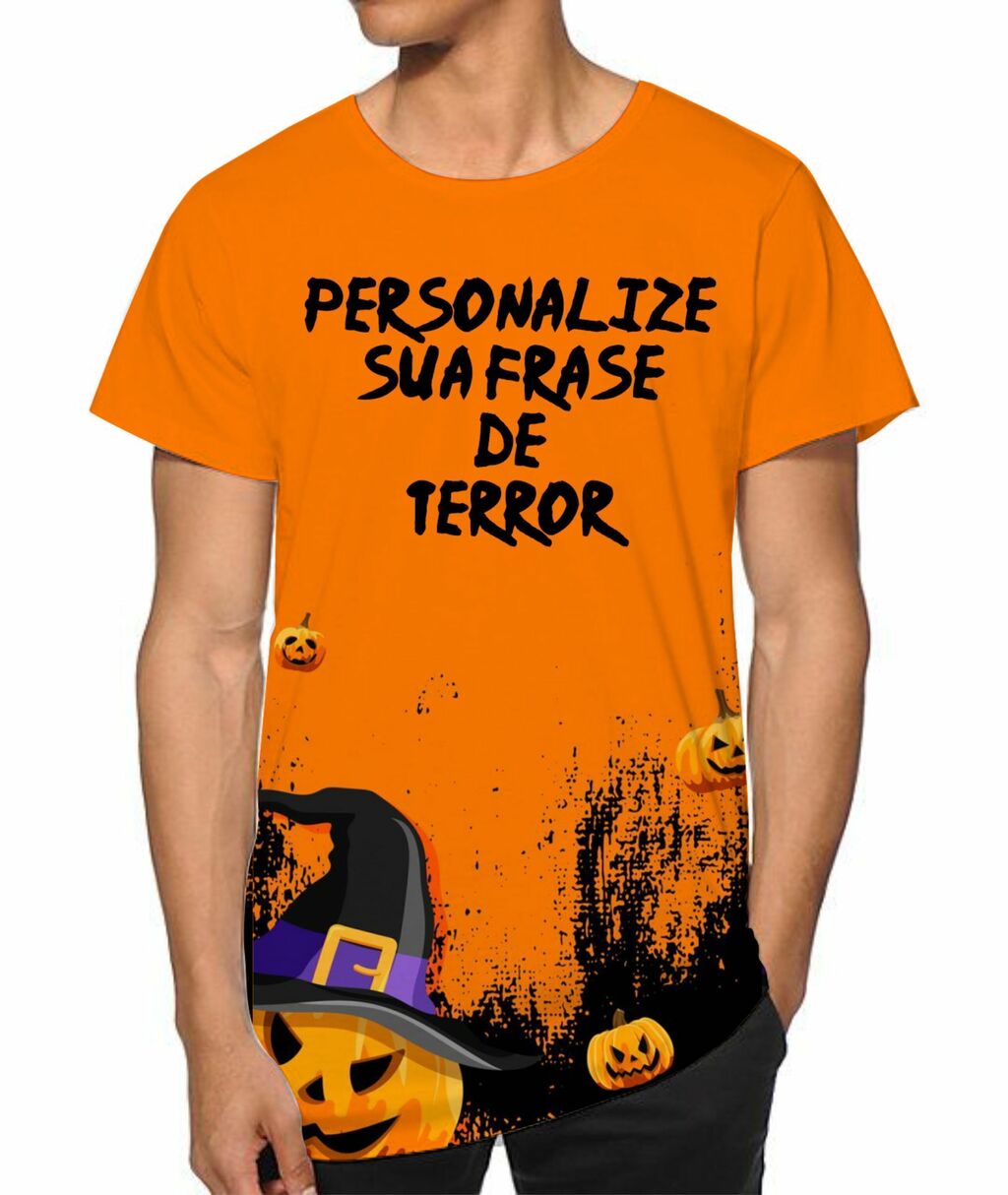 Camiseta Halloween Dia das Bruxas Abóbora Adulto Infantil Masculina Feminina  Baby look Estampa Total Personalize Sua