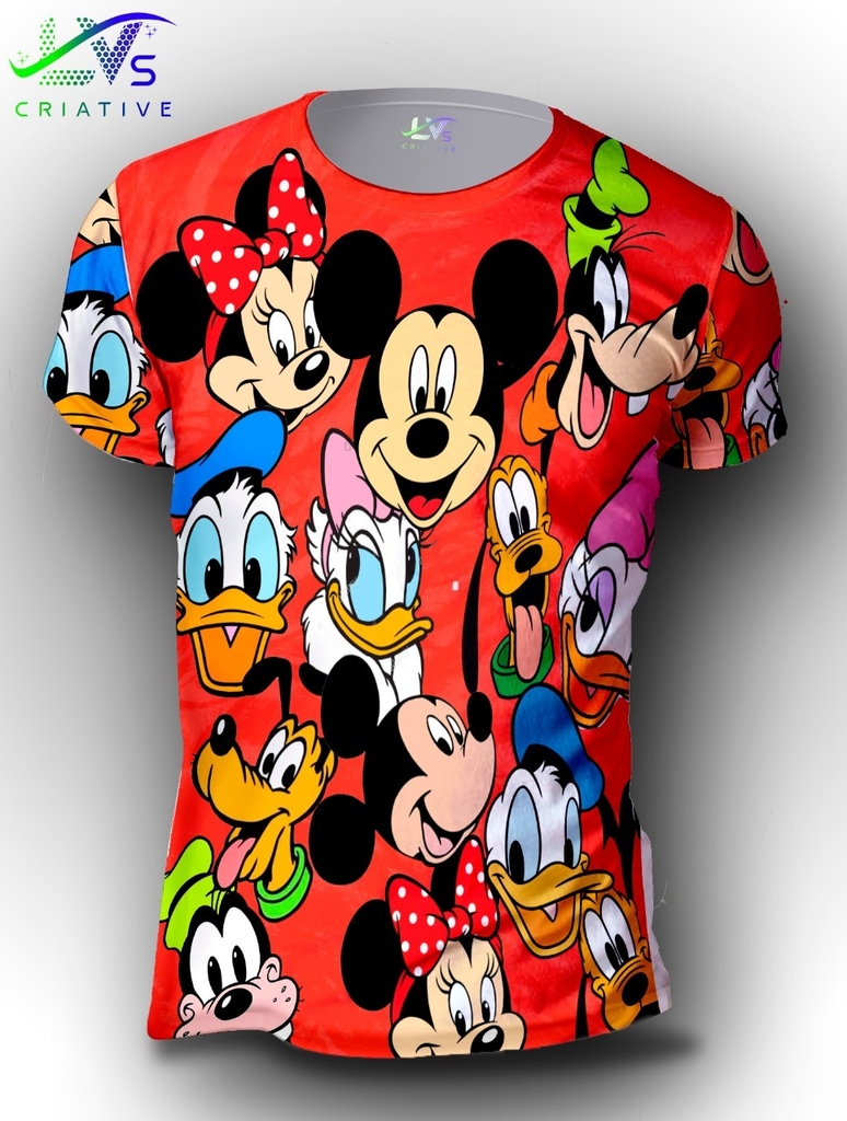 Camisa Camiseta Mickey Mouse Carinhas Estampa Total Personalizada MK2