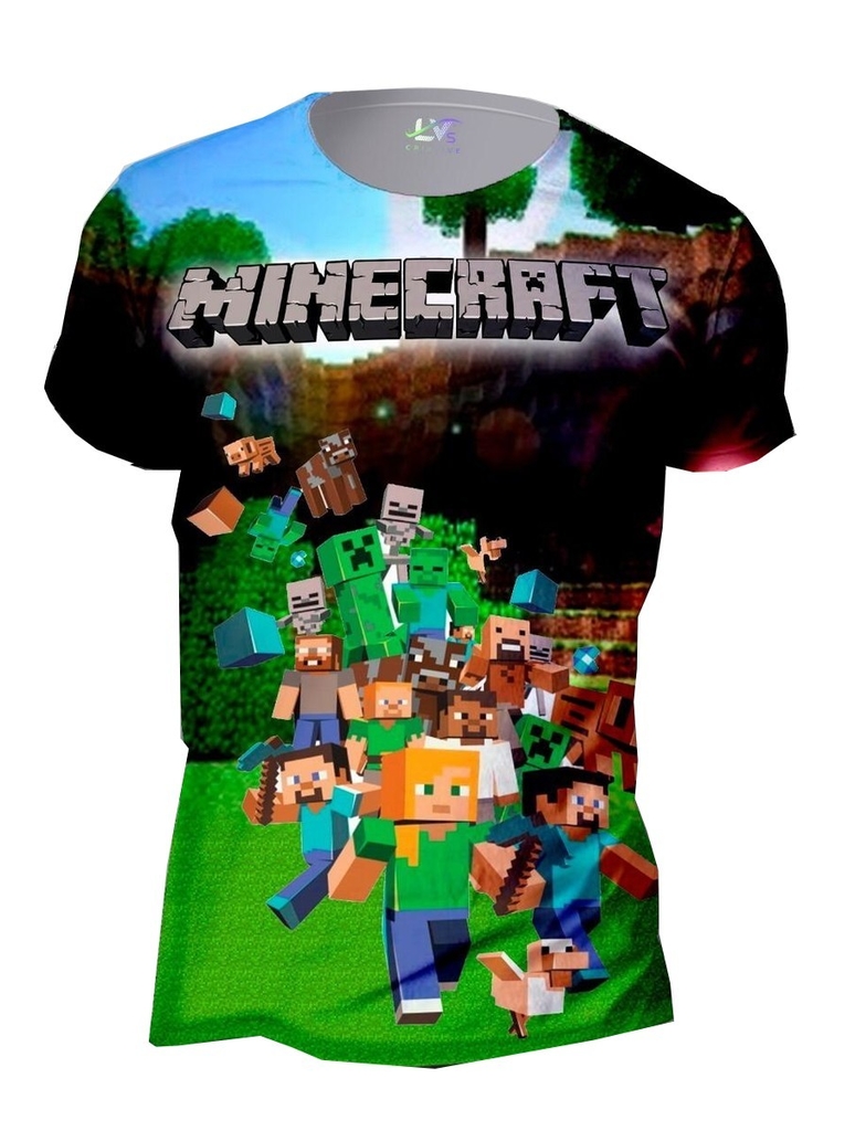 Camiseta Infantil Manga Preta - Minecraft