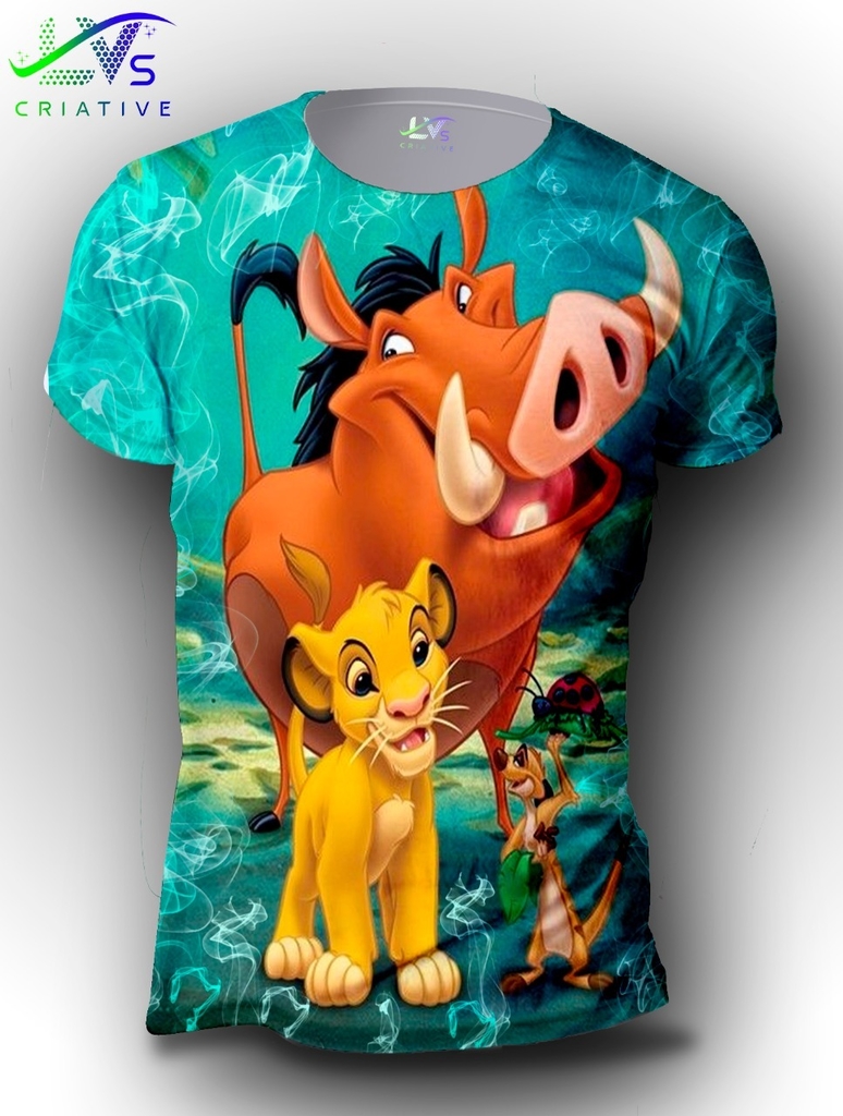 Camisa Camiseta Filme Rei Leão Simba, Timão e Pumba Estampa Total  Personalizada RLE12