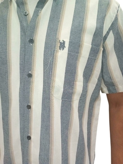 Camisa Rayada Lino M/c 1 Bols. C/ Boton En El Cuello (9870) - tienda online