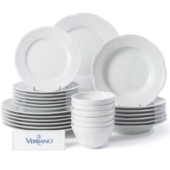 Juego de platos Mozart Verbano x 24 unidades 6 playo. 6 postre. 6 hondo. 6 compoteras