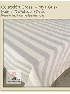 MANTEL DE TELA RAYA GRIS 150x150