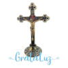 Crucifixo de Mesa com a Medalha de São Bento 25cm - Ouro Velho