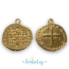 Medalha das Duas Cruzes em metal 30mm - Dourado