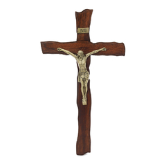 Crucifixo de Parede em Madeira Nobre 39cm - Ouro Velho na internet