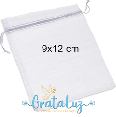 Saco de Tecido de Organza Pacote de 10 Unidades, Branco, 9x12cm