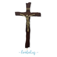 Crucifixo de Parede em Madeira Nobre 39cm - Ouro Velho