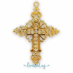Crucifixo Raio de Sol com strass Cristal - Dourado