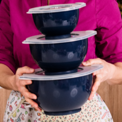 Set de 3 bowls con tapa color azul - comprar online