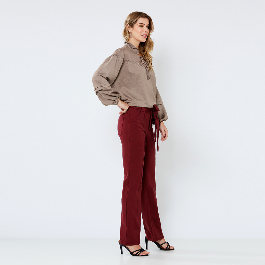 Calça Malha Power Miss Joy Feminino Flare Vinho 7005