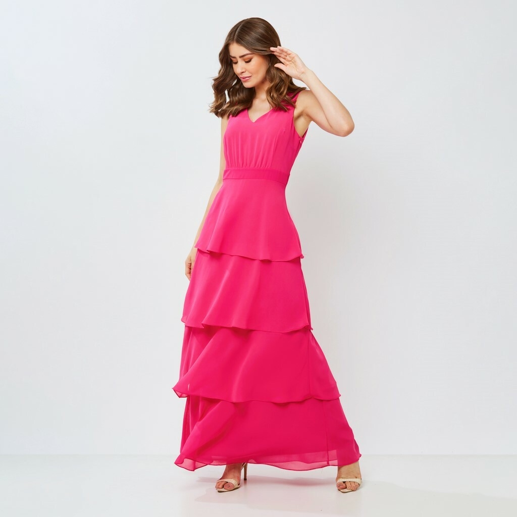 Vestido Festa Chiffon Pink Babados Miss Joy 7347