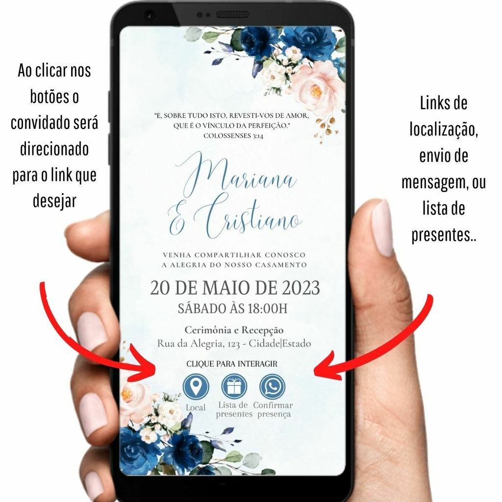 Convite Casamento Virtual Interativo Azul Whatsapp