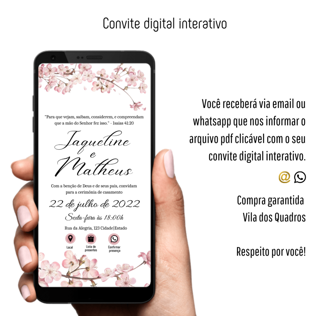 Convite Casamento Interativo Virtual Para Whatsapp - FRETE GRÁTIS