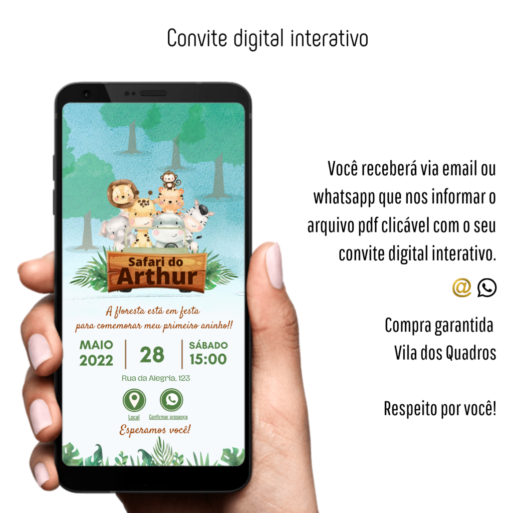 Convite digital interativo Safari Aquarela
