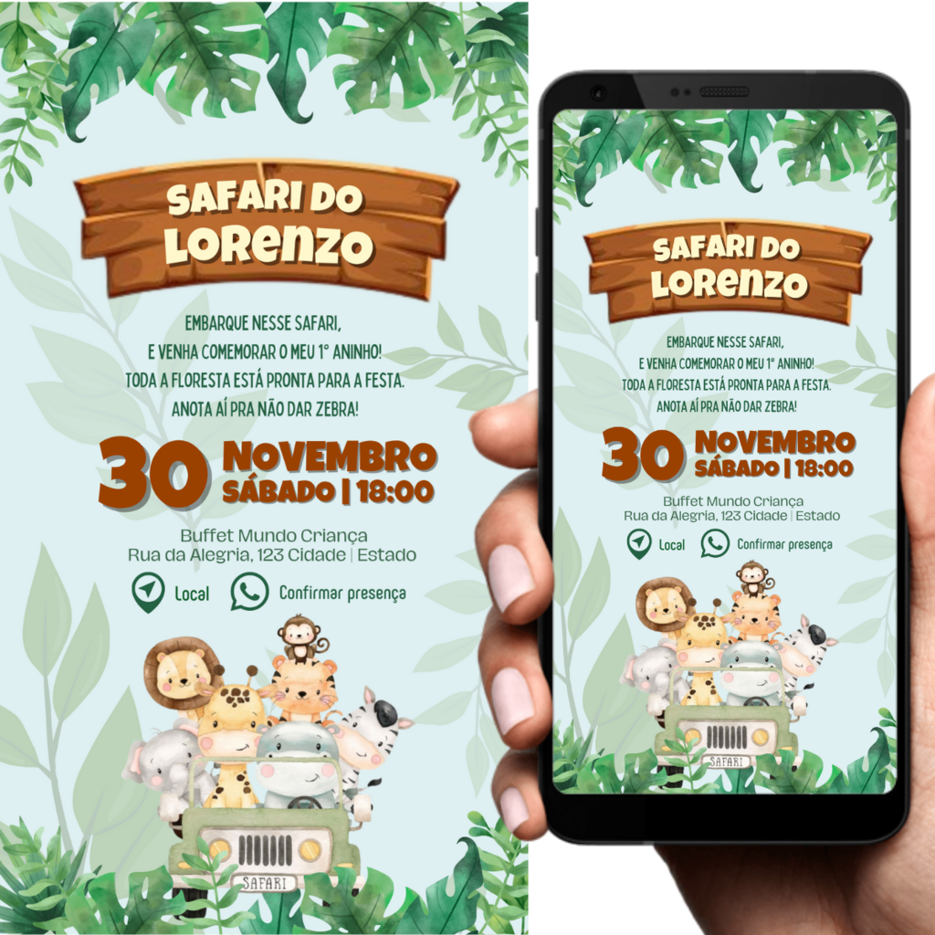 Convite digital interativo Safari Aquarela