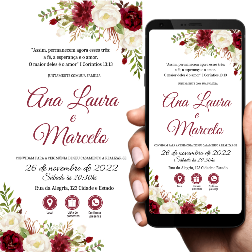 Convite digital interativo Casamento marsala