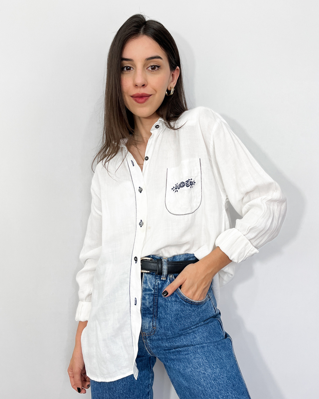 Camisa Branca Bordada G Comprar em Brech Um Par