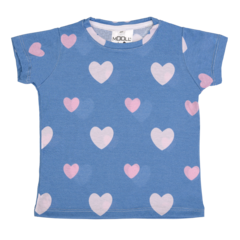 Pijama 2 piezas 100 % algodon azul Corazones rosa - comprar online
