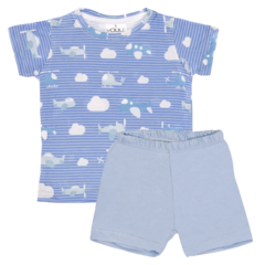 Pijama 2 piezas 100 % algodon Aviones azul