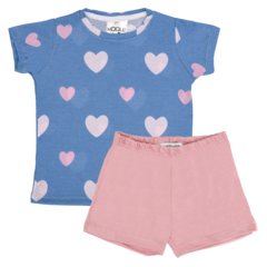 Pijama 2 piezas 100 % algodon azul Corazones rosa