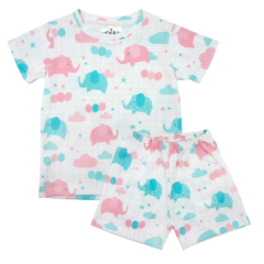 Pijama 2 piezas 100 % algodon Elefantes Rosa